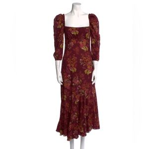 Peony Floral Print Long Linen Dress